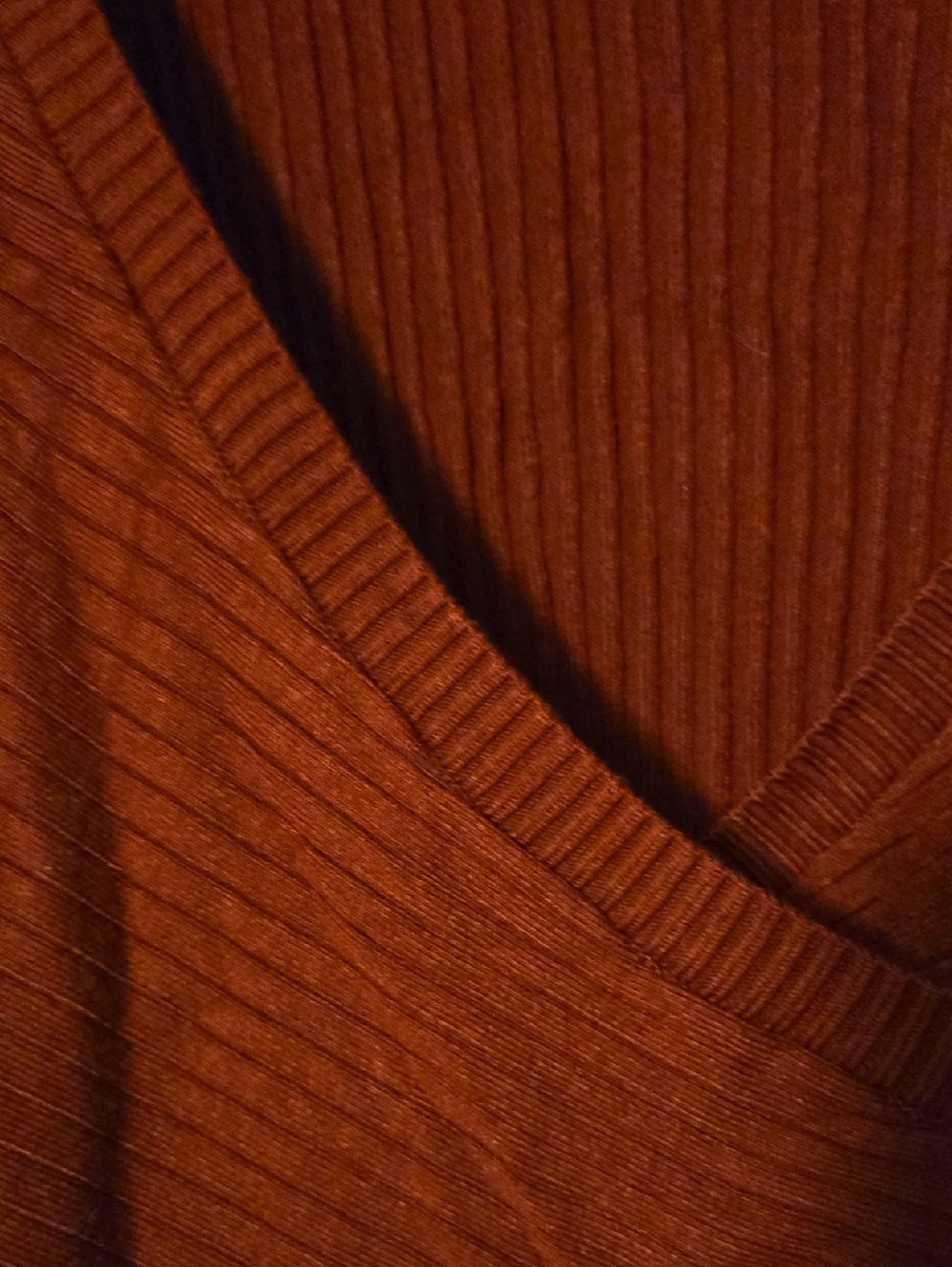 Express Ribbed Wrap V-Neck Long Sleeve Top - Rust Red - Picture 3 of 4